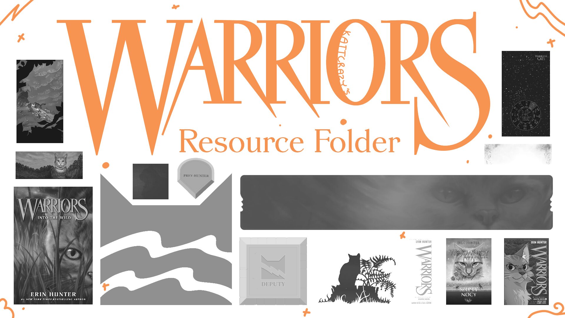 An image that displays a collage of different Warriors resources including icons, book covers, and more