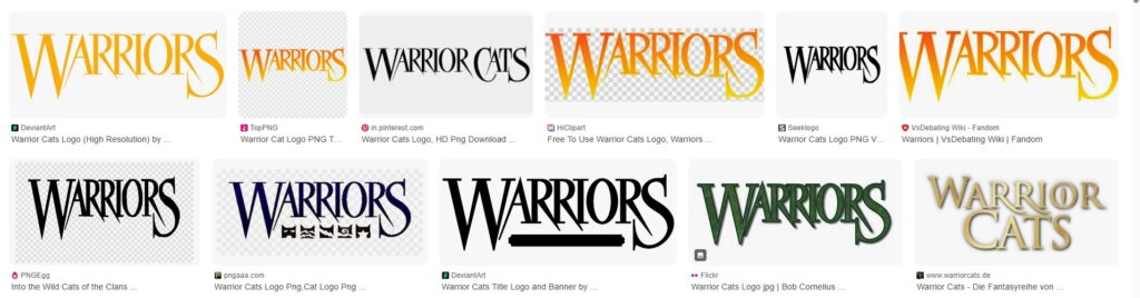 An image of multiple "Warriors" and "Warrior Cats" logos